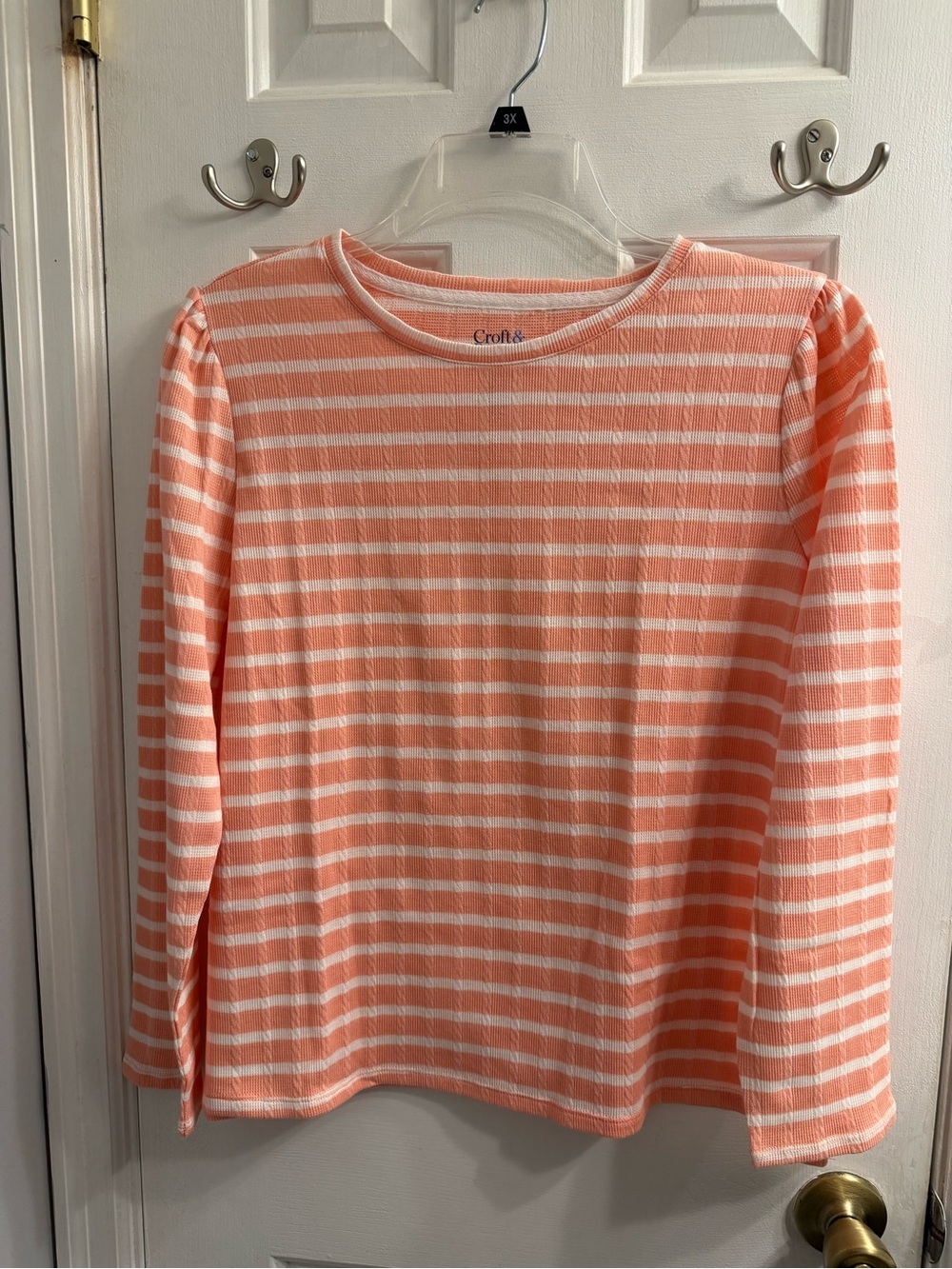 croft & barrow Peach and White Striped Long-Sleeve Tee